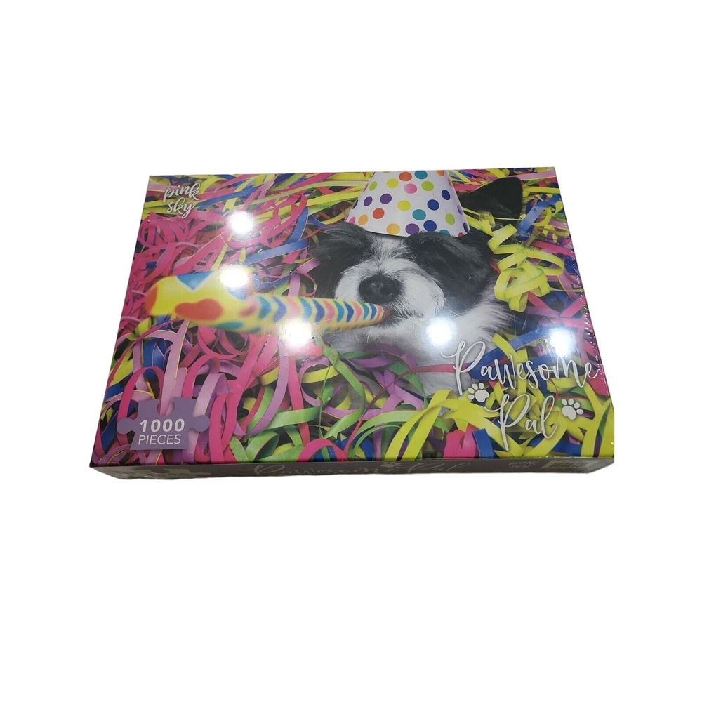 Pink Sky Pawesome Pal 1000 Piece Colorful Puppy Jigsaw Puzzle 26"W x 19"H